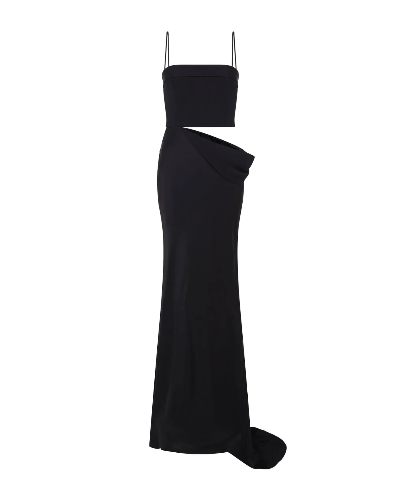 TULLE INSERT AND SATIN DRAPE GOWN