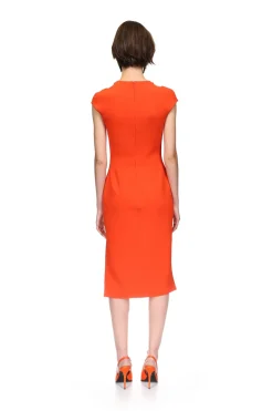 U SHAPE NECKLINE MIDI DRESS IN ORANGE