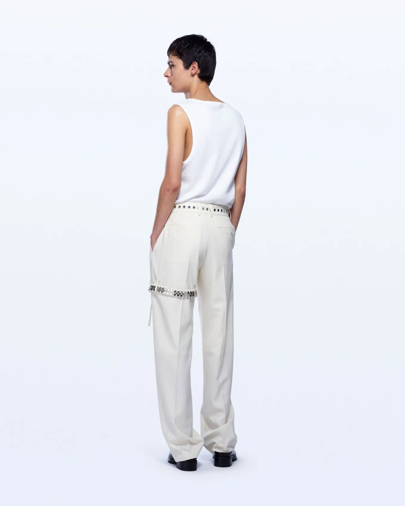 WIDE LEG BOUCLE TROUSERS WITH GARTER