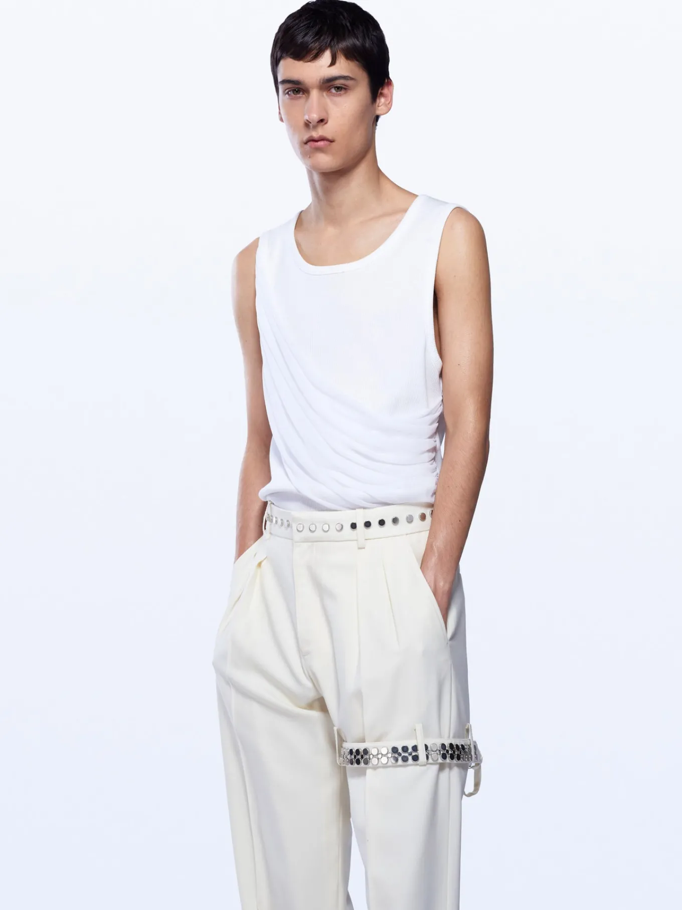WIDE LEG BOUCLE TROUSERS WITH GARTER