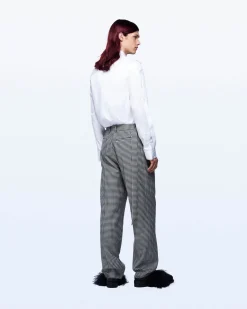 WIDE LEG HOUNDSTOOTH TUXEDO TROUSERS