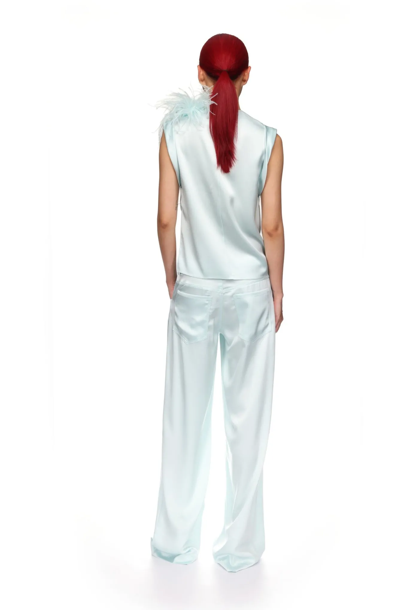 WIDE LEG SATIN TROUSERS IN MINT