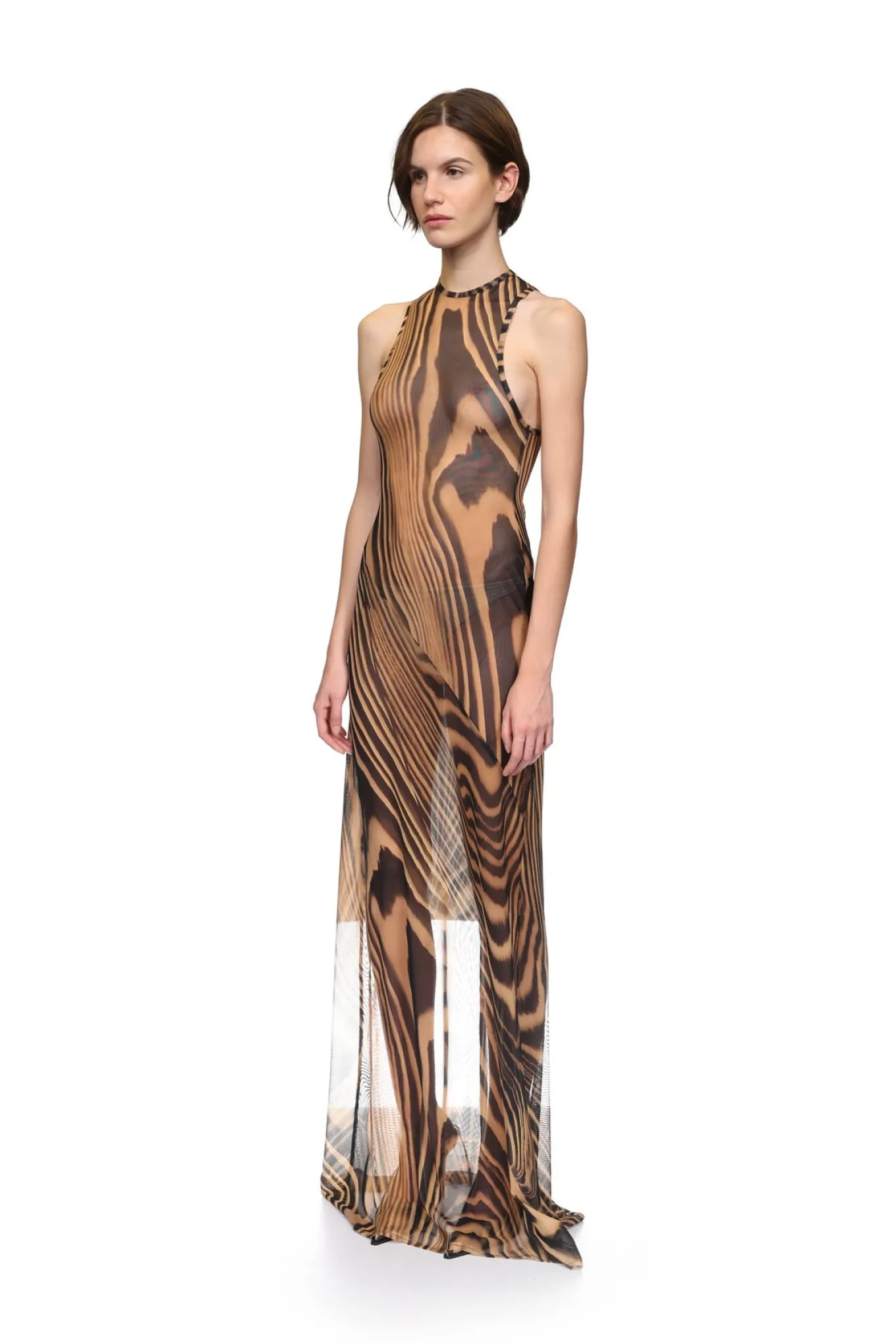 ZEBRA PRINTED MAXI MESH DRESS